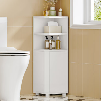 Armoire de coin, petite armoire de coin de salle de bain avec portes, armoires de rangement étroites avec tablettes réglables, organisateurs de salle de bain et rangement pour petits espaces, blanc