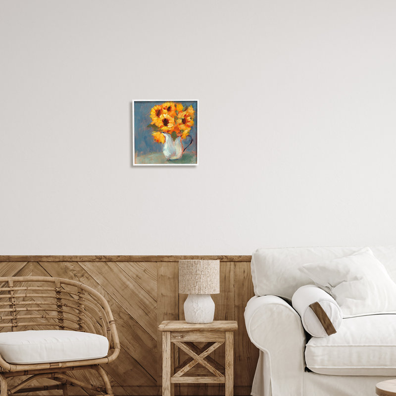 White Framed Sunflower Vase Canvas Print, 12" x 12"