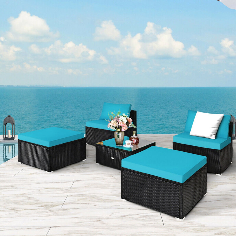 Lemington 4 - Person Patio Conversation Set with Cushions, Blue