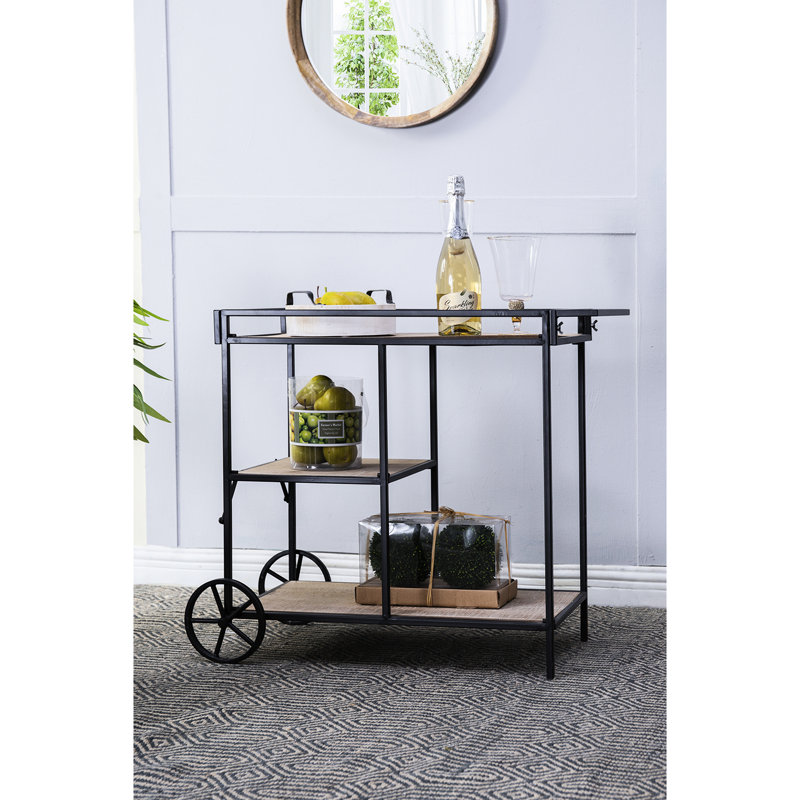 3 Chariot-bar 32,3 x 15,7 x 26,8 po avec support en métal noir et trois meubles de rangement attrayants