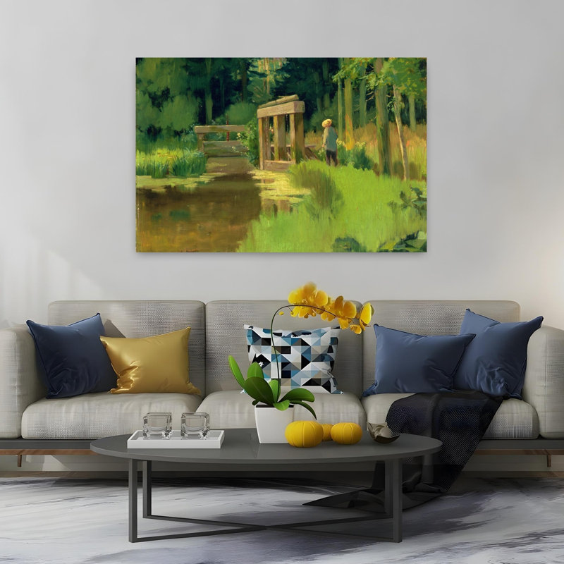 Dans un parc, impressionniste, abstrait, paysage contemporain, affiche murale, H 40 po x l 60 po