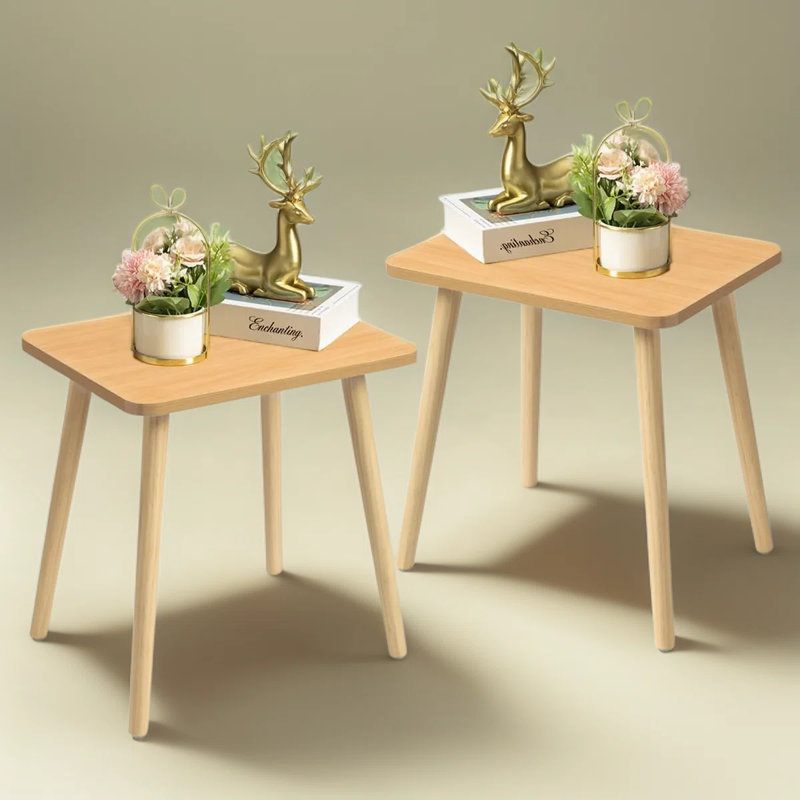 Ensemble de 2 tables de bout modernes pour le salon et la chambre à coucher, tables d'appoint pour petits espaces avec pieds en bois massif, tables d'appoint faciles à assembler pour canapé ou fauteuil