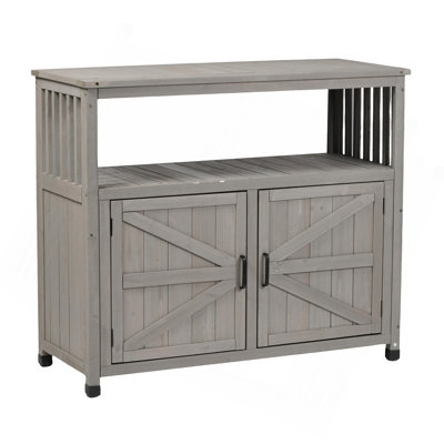 Wooden Patio Bar Table Set With Storage, Buffet Cabinet Sideboard For Outdoor And Indoor