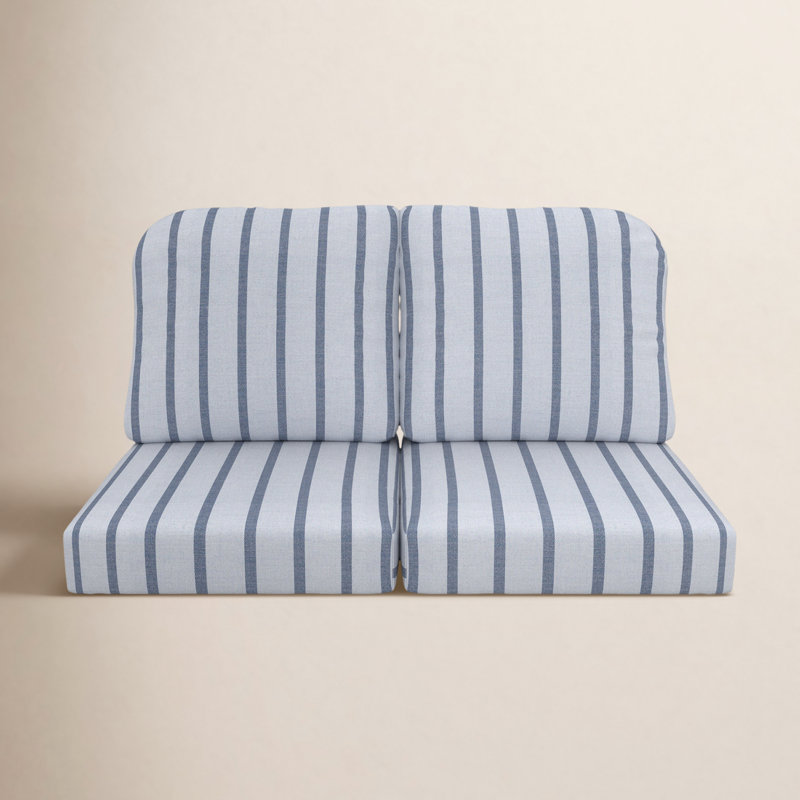 Amala Sunbrella® Indoor/Outdoor Loveseat Cushion, Sunbrella® Unwind Sky