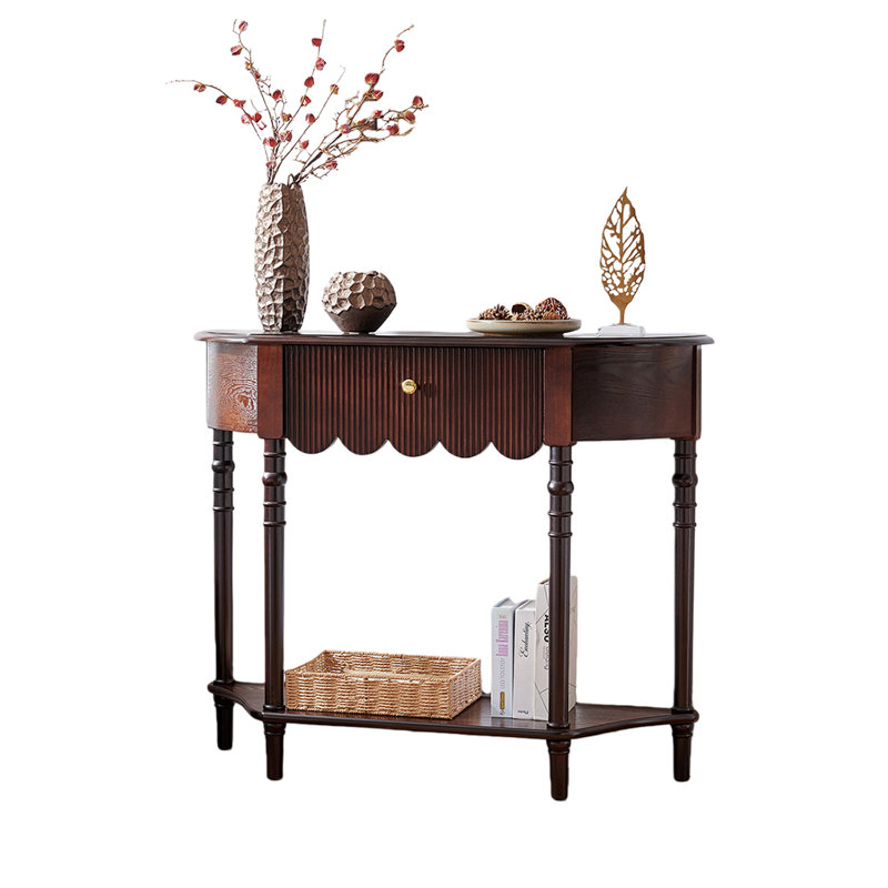 Brown Solid wood Half-circle Console Table, 34.65" H x 35.43" W x 11.81" D