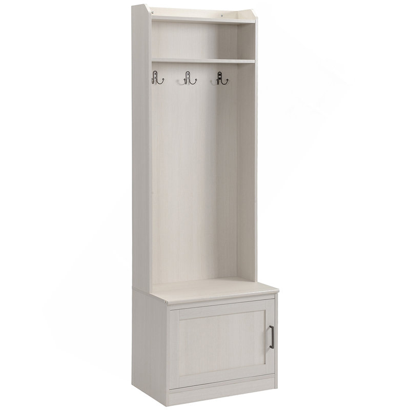 Rustic Hall Tree With Shoe Storage Bench, Entryway Bench With Coat Rack, Accent Coat Tree With Storage Shelves For Hallway, Mudroom, White Wood Grain