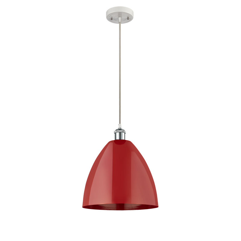 Luminaire suspendu conique 1 lumière, H 14,75 po x l 12 po x P 12 po, Rouge, Blanc / chrome poli