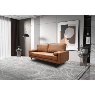 Arkeria 70" High-End Bronzed Fabric Square Arm Metal Leg Sofa With Round Pillow