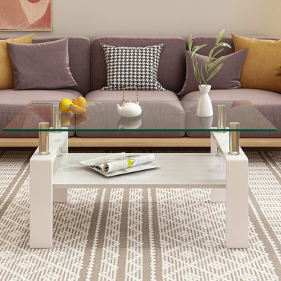 Table basse 2 couches en verre trempé transparent
