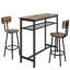 Ensemble de table haute de bar brun rustique et 2 tabourets. En fer. Structure robuste et stable. Pieds antidérapants. Tabourets pliables pour gagner de la place. Métal effet bois tendance.