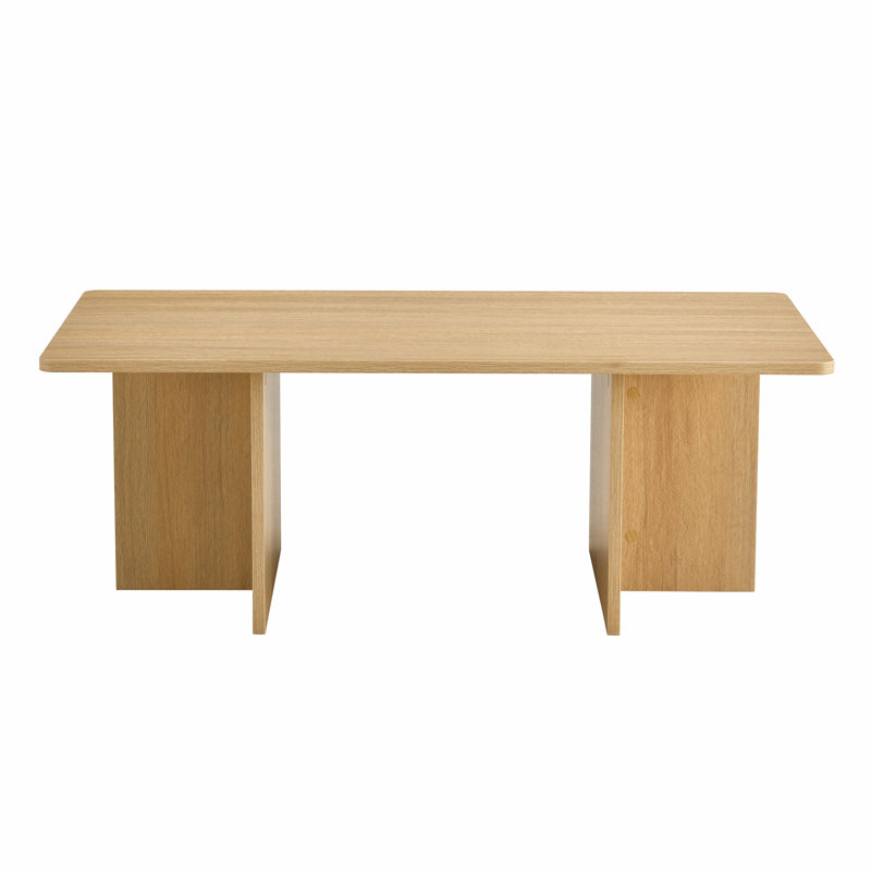 Minimalist Rectangular MDF Coffee Table, Natural Wood