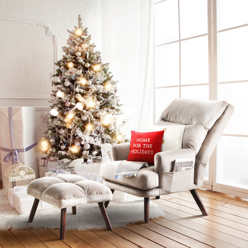 Alida 29.52'' Wide Lounge Chair and Ottoman, Gray Suede