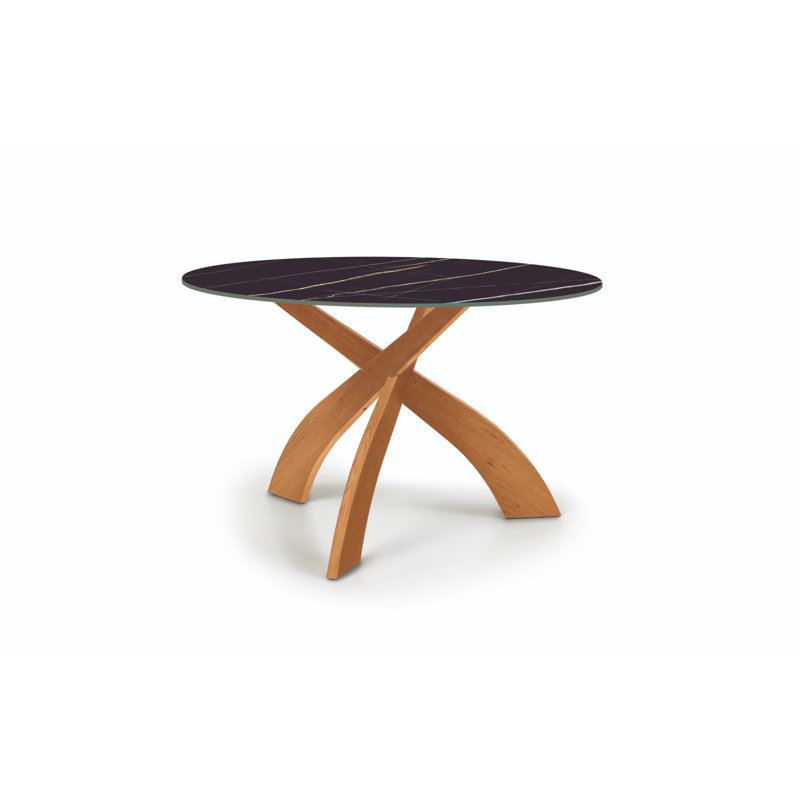 Entwine Round Dining Table, Black, 30"H x 48"L x 48"W, Natural Cherry