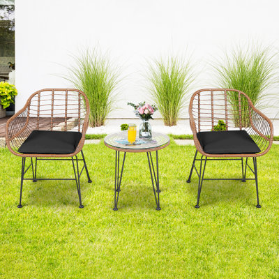 Patiojoy Round 2 - Person 20" Long Bistro Set with Cushions by Topbuy