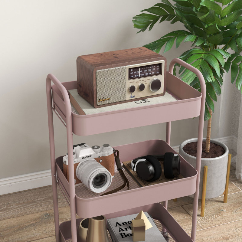 45 cm W Steel Top Kitchen Cart, Pink