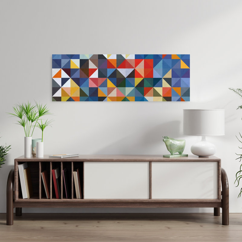 Vibrant, triangles géométriques abstraits, audacieux et coloré, H 12 po x l 36 po