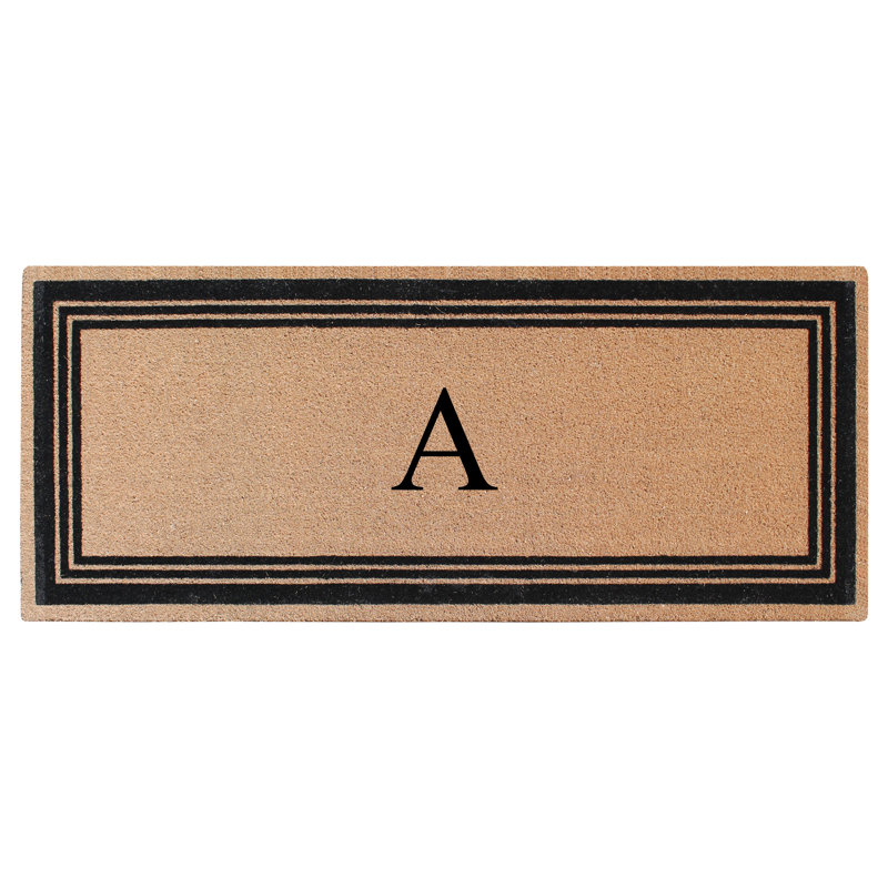Monogrammed Triple Classic Border Natural Coir Door Mat with PVC Backing – Heavy-Duty, Anti-Shed & Easy to Clean, A