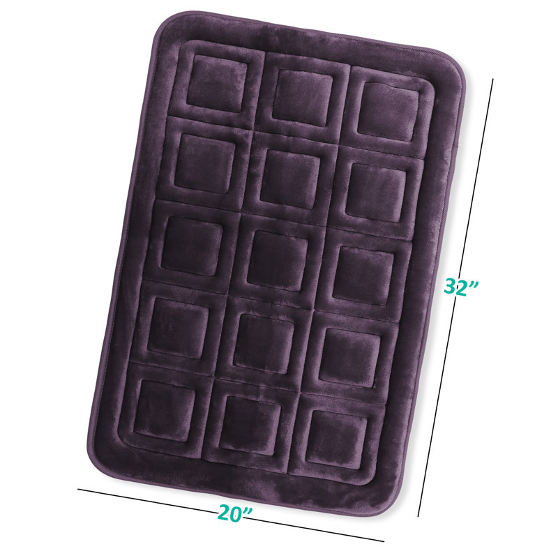 Ultra Soft Absorbent Memory Foam Waffled Bath Rug, 20" W x 32" L, Purple Eggplant