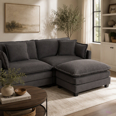 Modern 3seats with ottoman 113.77"Sectional Sofa with Waist Pillows, 3-seat Upholstered Symmetrical Sofa Furniture, Sleeper Sofa Couch with Chaise Lounge for Living Room, Apartment, 3 Color