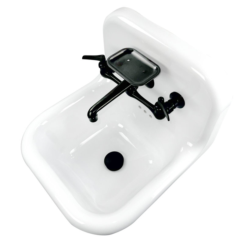 Nantucket Sinks 16.5''  Fireclay Specialty Wall Mount Bathroom Sink with Faucet and Overflow, Black, Black
