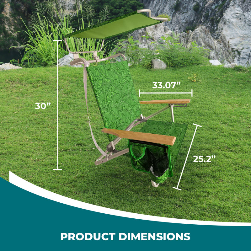  Folding Beach Chair Recliner with Canopy, Green Banana Leaves