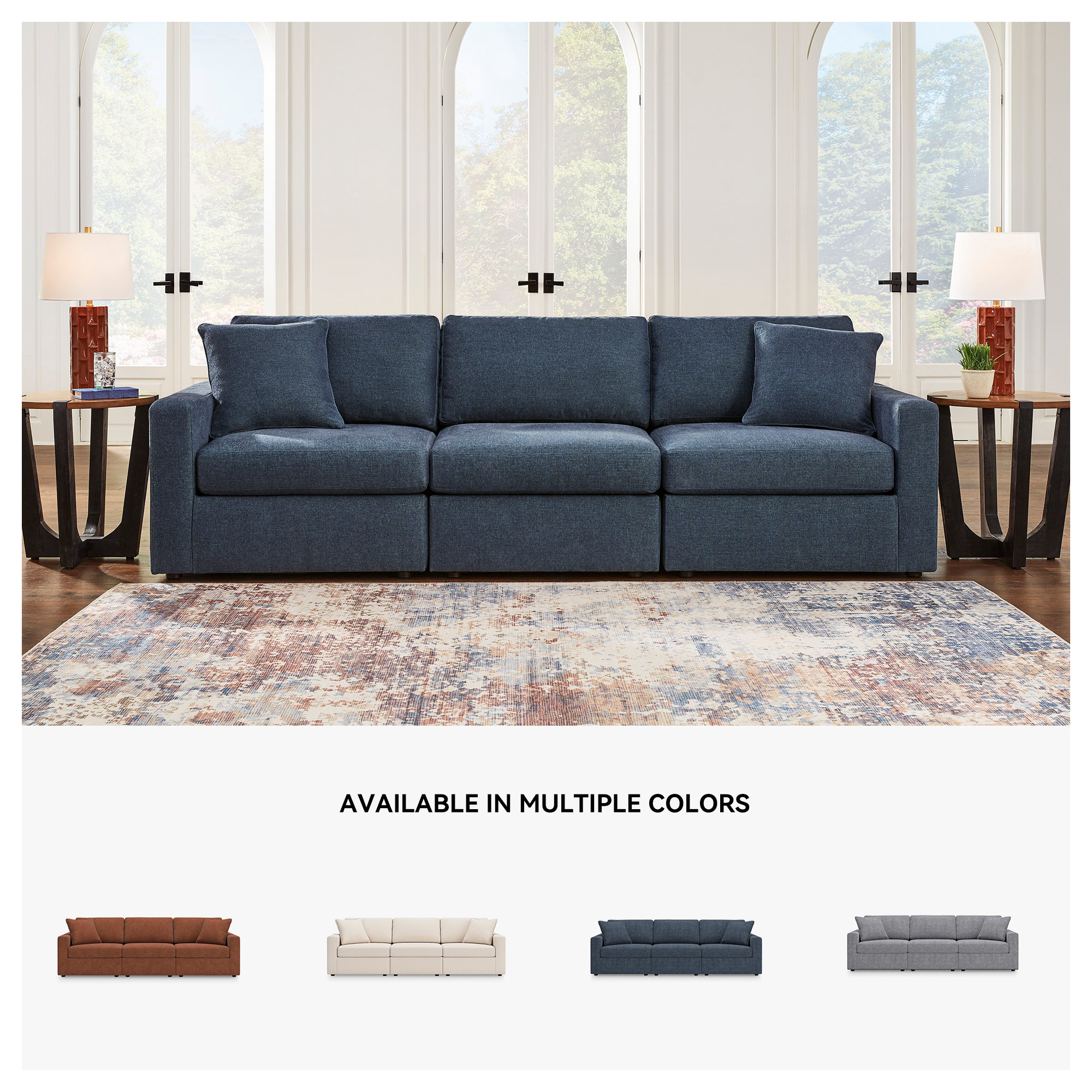 Bulwell Sofa, Blue, 36" H x 108" W x 37"D, 3