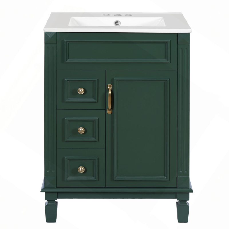 Meuble-lavabo 24 po avec lavabo en céramique, petite armoire de salle de bain, armoire moderne avec 2 tiroirs et tablette réglable