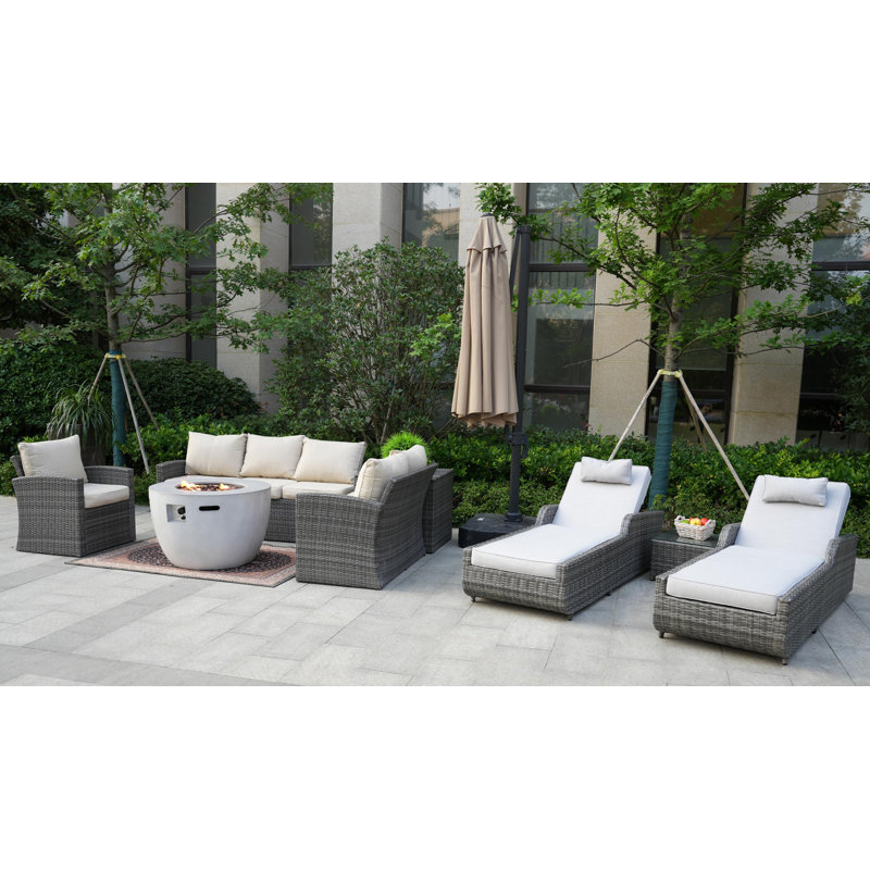 - Person Patio Conversation Set with Cushions, Beige, Gray