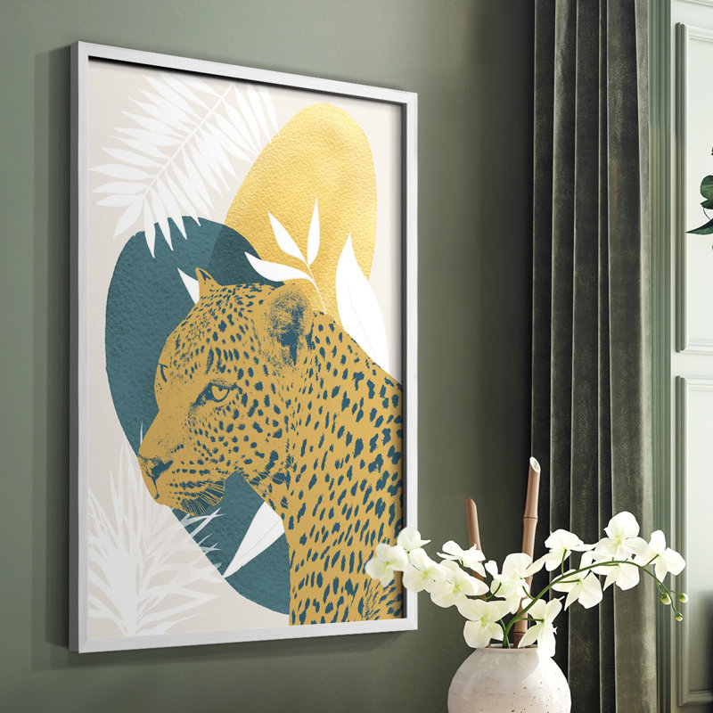 «Jungle Cat II», reproduction encadrée - bois massif, H 10 po x l 8 po, Blanc