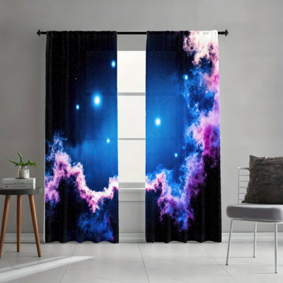 2PCS Black Background Galaxy Nebula Space Print Light Filtering Curtains, Celestial Theme Decor, Easy Hang Rod Pocket, All-Season Window Treatments for Living Room, Bedroom, Dormitory, Study