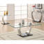 Table de bout contemporaine en métal rectangulaire avec plateau en verre argenté avec surface métallique lisse et élégante, base piédestal moderne avec base polie à texture mate douce, idéale pour