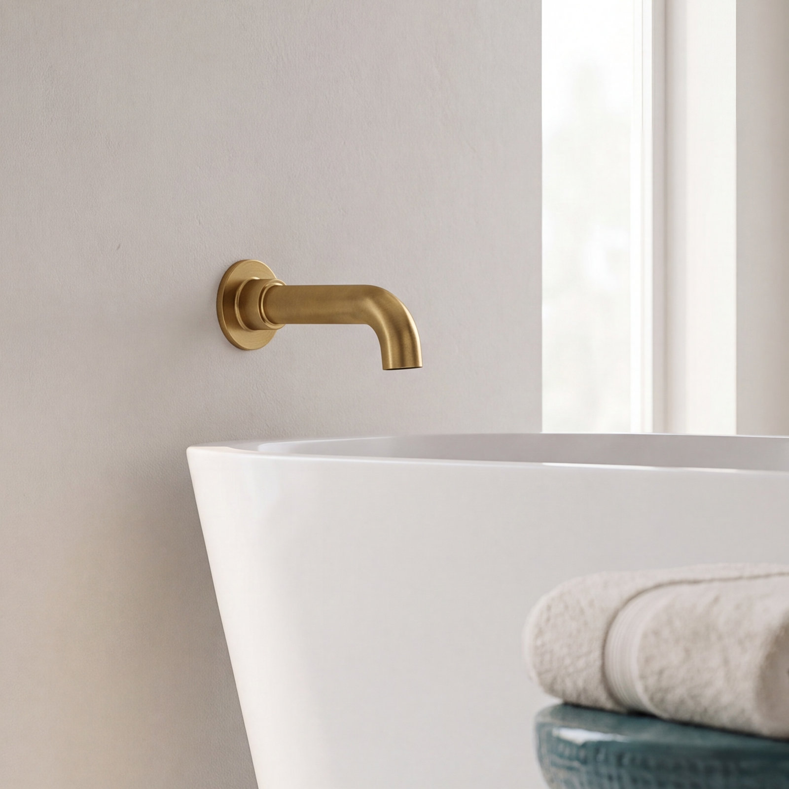 Castia Wall-Mounted Bath Spout, Moderne Brass