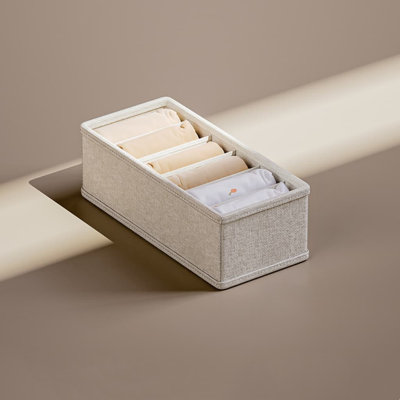 Boîte de rangement de sous-vêtements pliable à 6 sections avec séparateur, organisateur de tiroir en lin lavable pour sous-vêtements, chaussettes, support de panneau latéral en PP pour prévenir la déformation, sans formaldéhyde