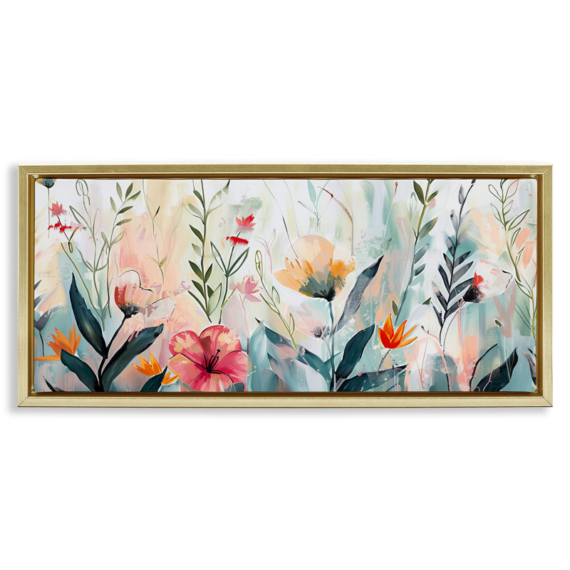 Cadre flottant Floral Garden Whispers, design par Elara Yasna, H 11 po x l 25 po, Cadre flottant métallique doré