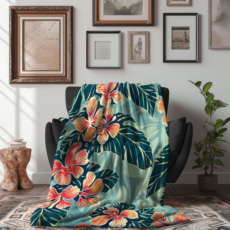 Hawaiian Textiles - 1 Piece Premium Sherpa Blanket, 60" W x 80" L