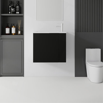 Ensemble de vanité suspendue de 56 cm (22 po), armoire murale en contreplaqué massif avec lavabo en céramique et portes à fermeture en douceur pour petites salles de bain