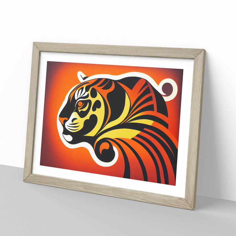 Tiger Abstract - Single Picture Frame Print, 46cm H x 64cm W x 2cm D, Oak Framed