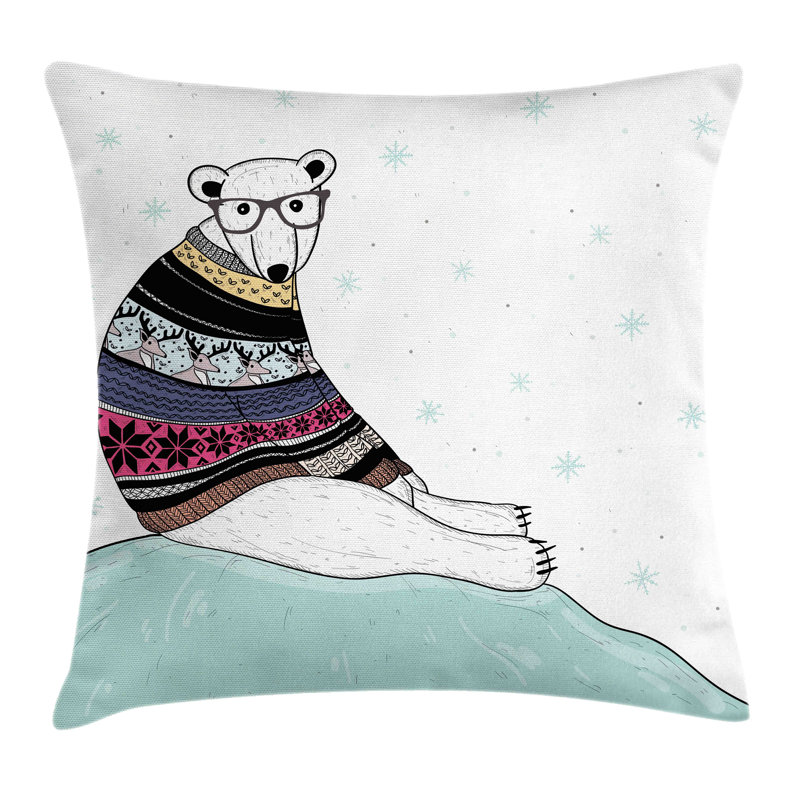 Emmanuella Bear Hipster Sweater Christmas Outdoor Cushion Cover, 60cm H x 60cm W x 1cm D