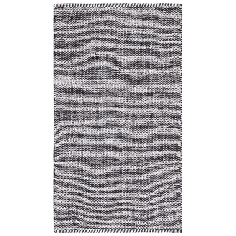 Tapis noir / ivoire en coton tissé à plat à la main Dallis, Rectangulaire 2 pi x 3 pi