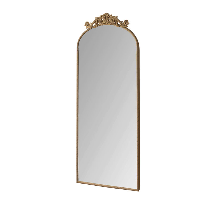 58"X24" Arched Full Body Mirror With Vintage Ornate Carved Applique On Top, Hanging Wall Mounted Mirror, For Living Room Bedroom Retro Home Decor Mirror, Bronze