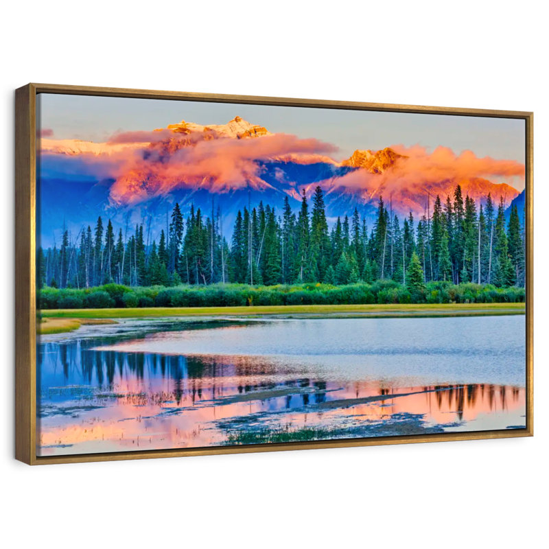 Coucher de soleil sur le lac Vermilion, Cadre flottant doré, 37 po x 25 po