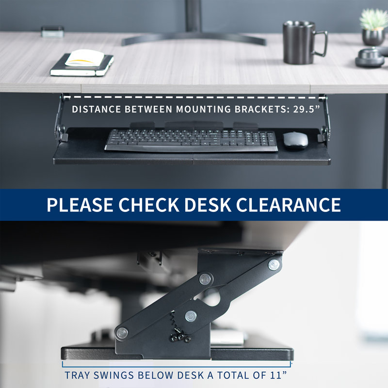 Black Adjustable Under Desk Keyboard Tray with Swinging Height