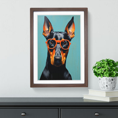 Doberman With Glasses Painting - Single Picture Frame Print on Wood