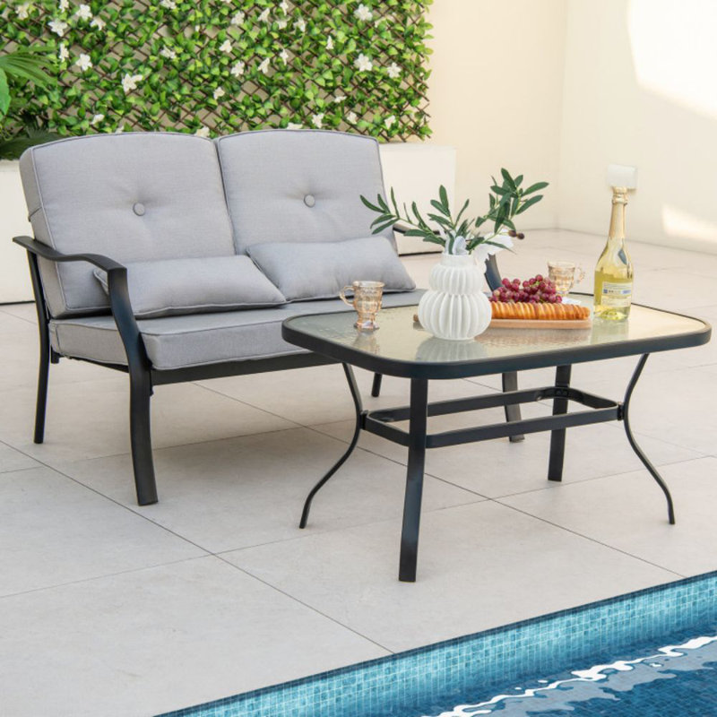 Ensemble de causeuse d'extérieur avec table basse et coussins de dossier
