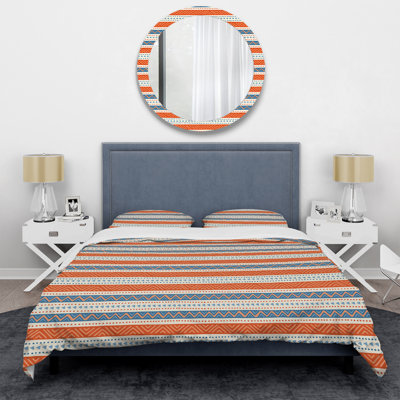 Blue And Orange Tribal Striped No Duvet Cover