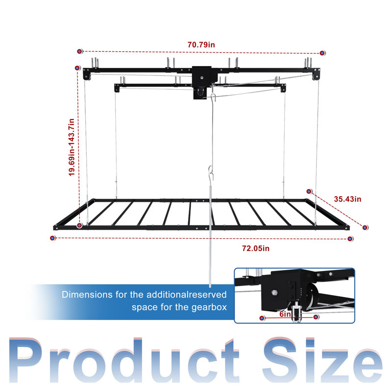Support de rangement de garage noir de 3 pi x 6 pi, système de fixation au plafond avec système à manivelle pour plafonds de 10 à 12 pi, fabrication entièrement en acier d'une capacité de 370 lb