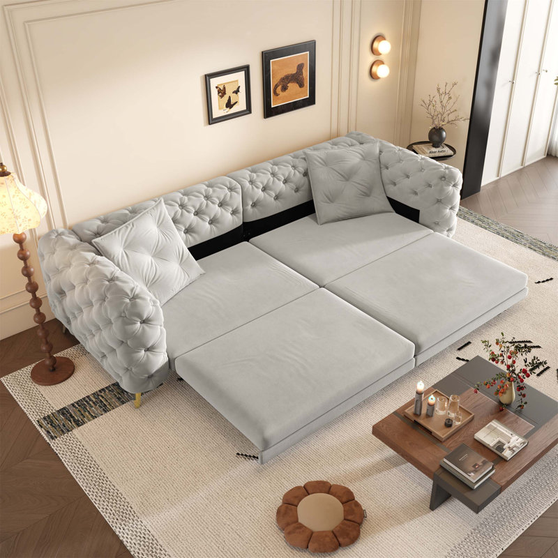 Canapé-lit convertible 3 en 1 avec repose-pieds mobile, idéal pour les petits espaces, offrant confort et fonctionnalité à divers espaces de vie.