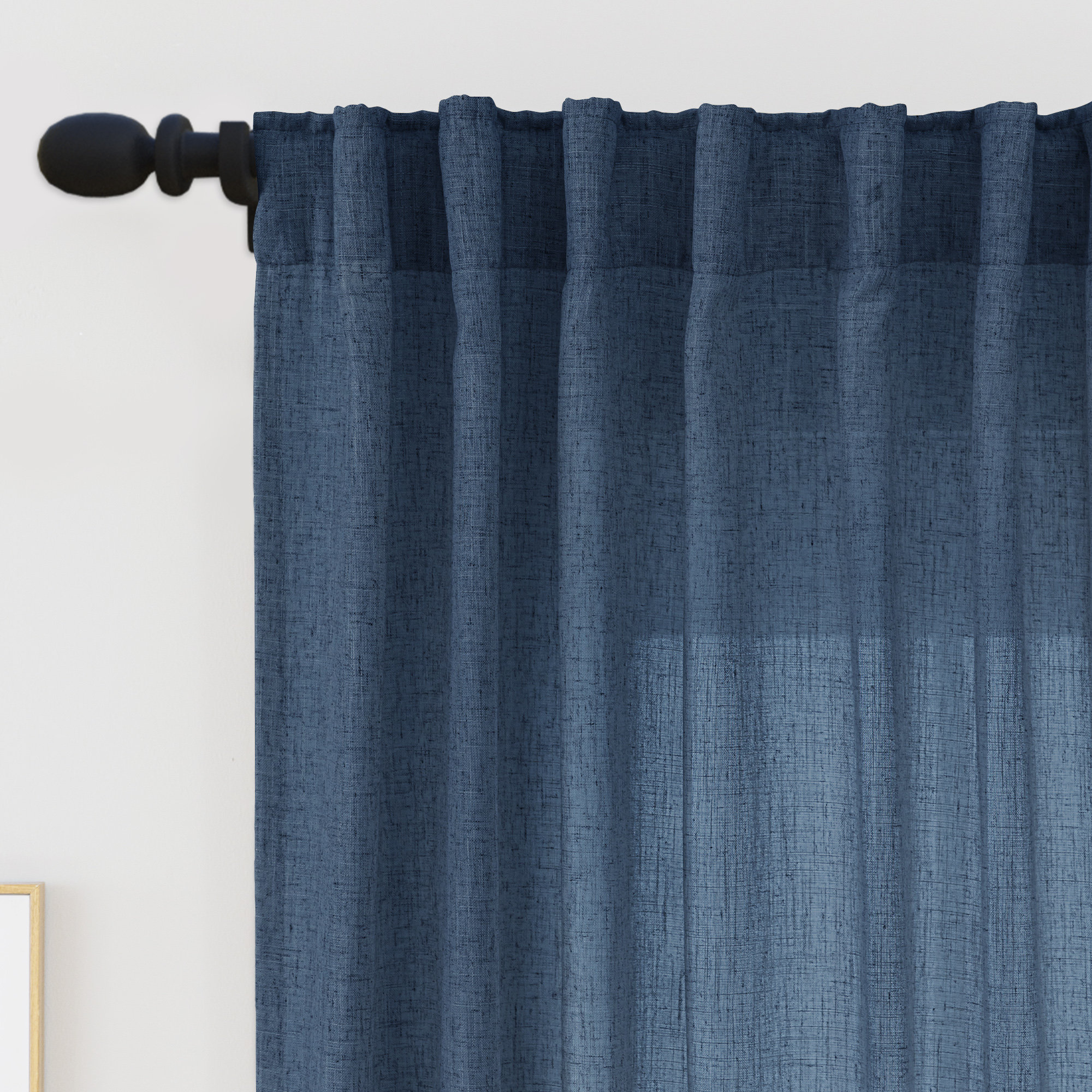 Toyoko Linen Blended Semi-Sheer Back Tab Curtain Pair, 52" W x 84" L, Navy