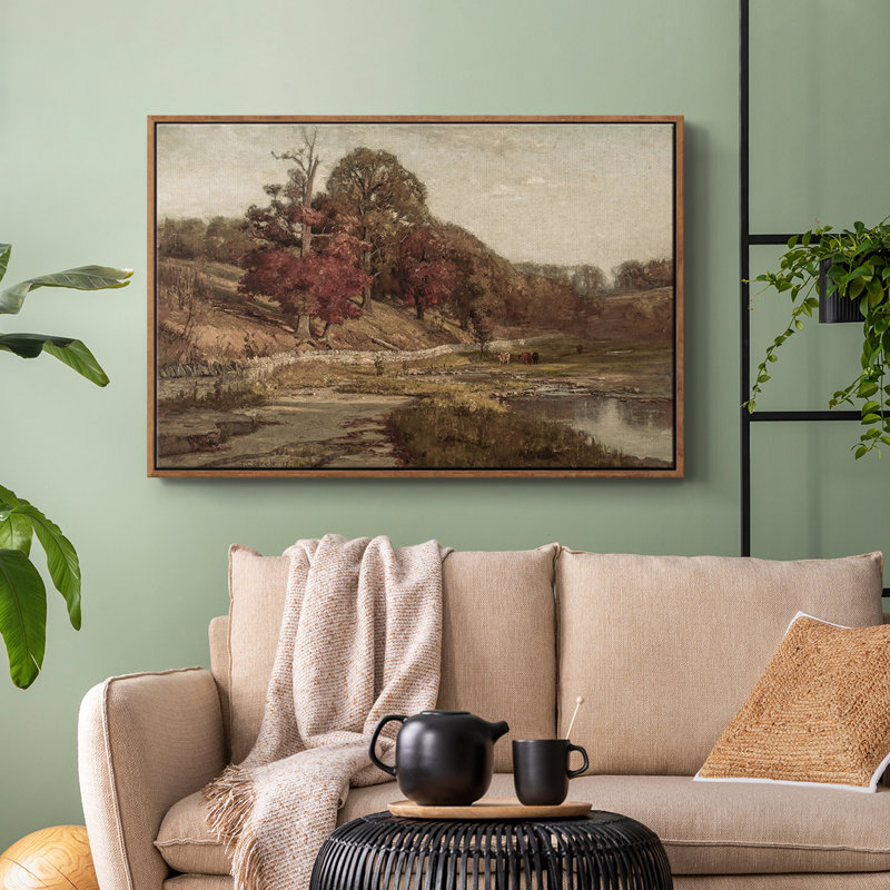 Paysage rétro - DCXLVII, H 17 po x l 25 po x P 2 po, Toile encadrée noyer flottant