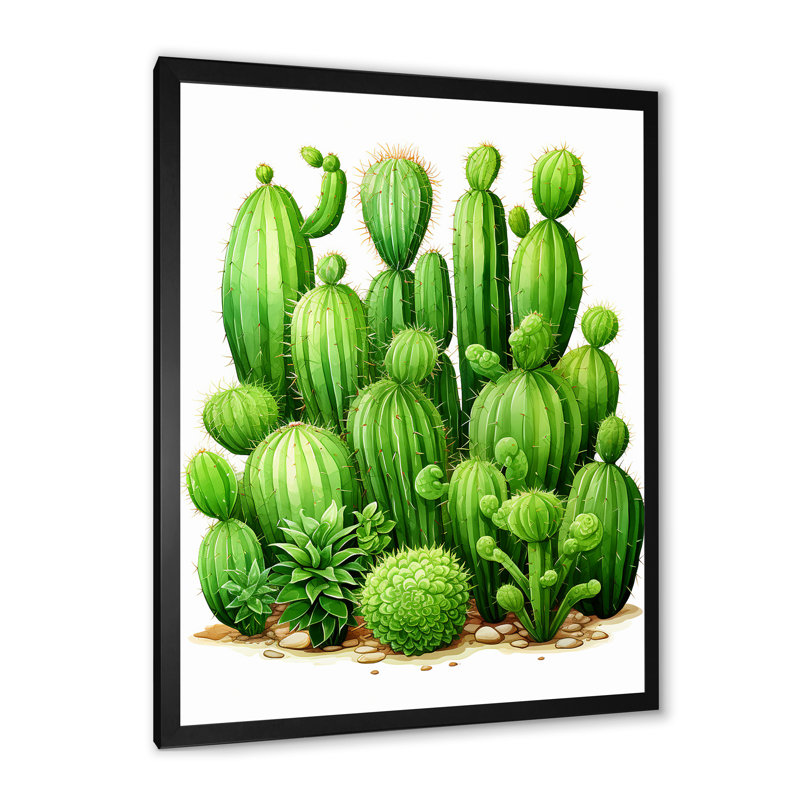 Cactus vert, désert I, Cadre simple noir, H 20 po x l 12 po x P 1 po